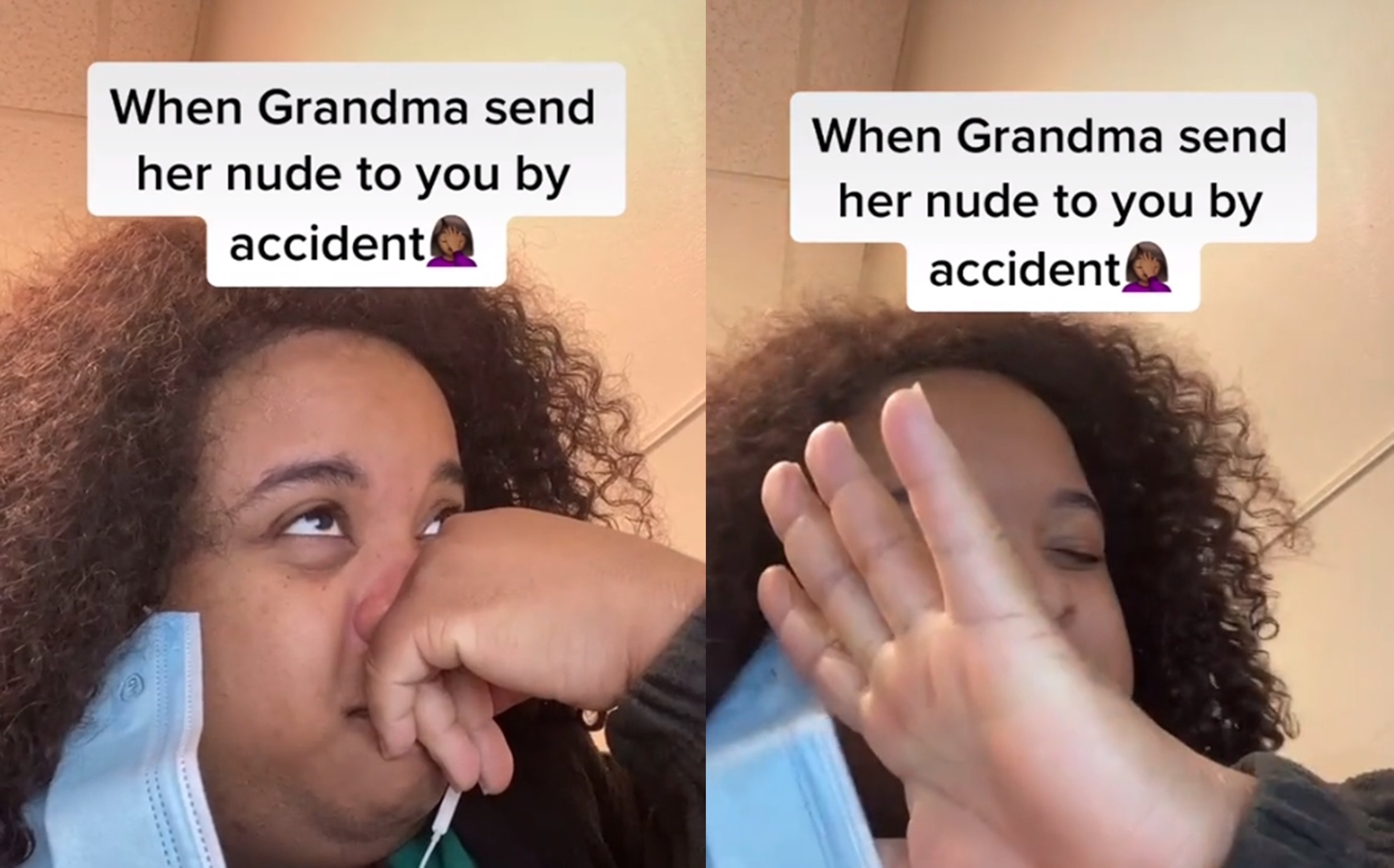 美國阿嬤誤發下體照給孫女，讓她尷尬到無心工作。（翻攝自抖音帳號＠mimibae89）