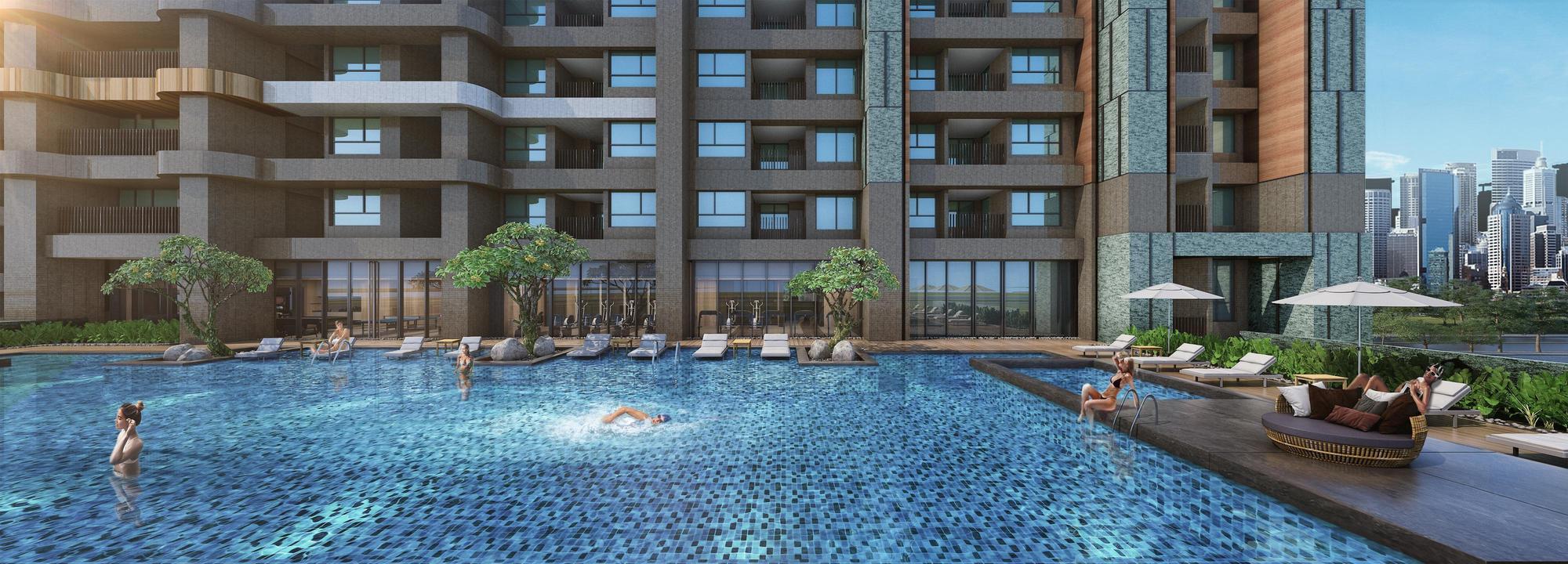 星空游泳池、廚藝廚房、海景健身房、LOUNGE BAR等近20項飯店級公設,造成愛琴海大熱賣,短短1.5個月就成交350戶。(此為3D模擬圖)