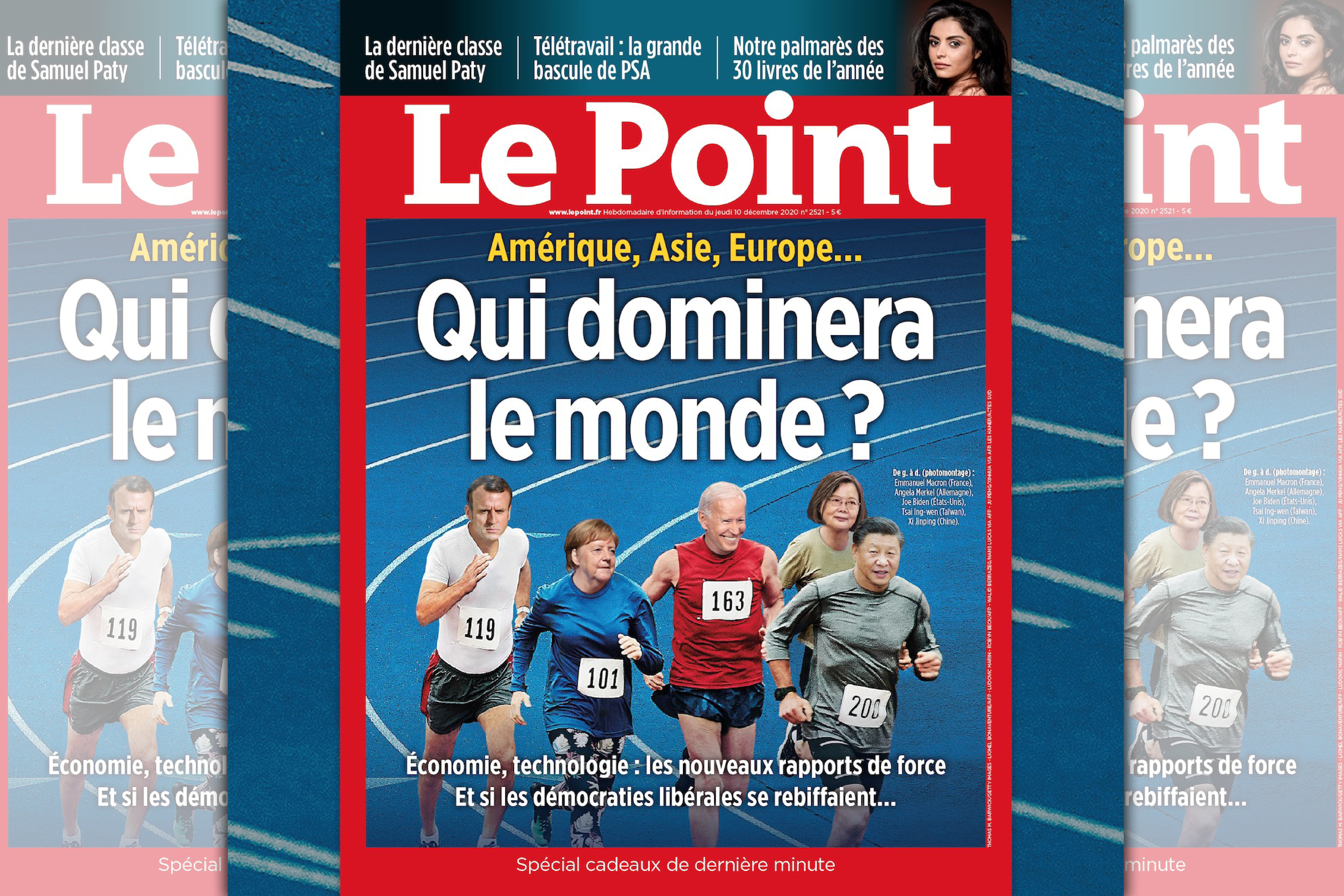 法國《重點週刊》最新一期針對「未來誰將主宰世界？」進行探討，蔡英文與拜登、馬克宏、梅克爾及習近平共同登上封面。（翻攝自Le Point臉書）