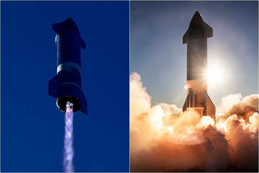 星艦(Starship)升空及飛行畫面。(翻攝SpaceX Twitter)