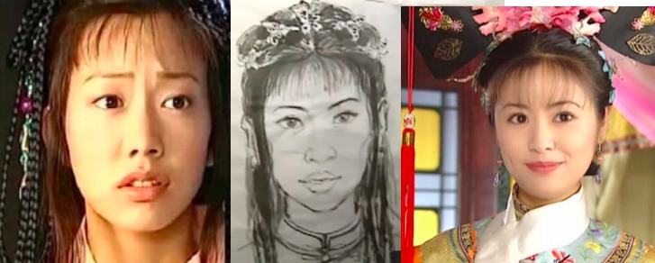 《還珠格格》紫薇（右圖）的畫像（中圖）像極了《風雲：雄霸天下》孔慈（左圖），跨劇抓通緝犯話題，登上微博熱搜。（合成畫面）