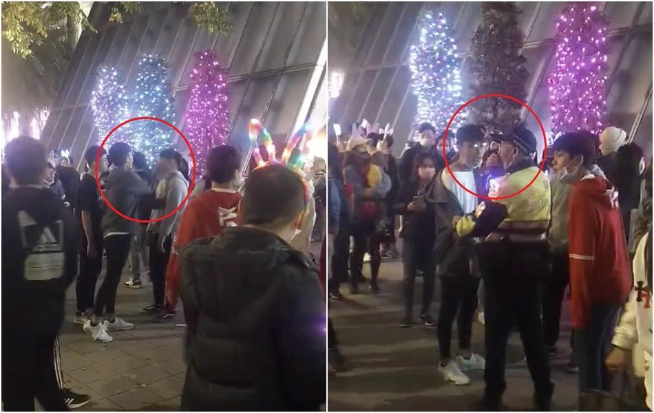 有少年在耶誕城上演街頭霸凌,警方及時現身阻止。(翻攝爆料公社)