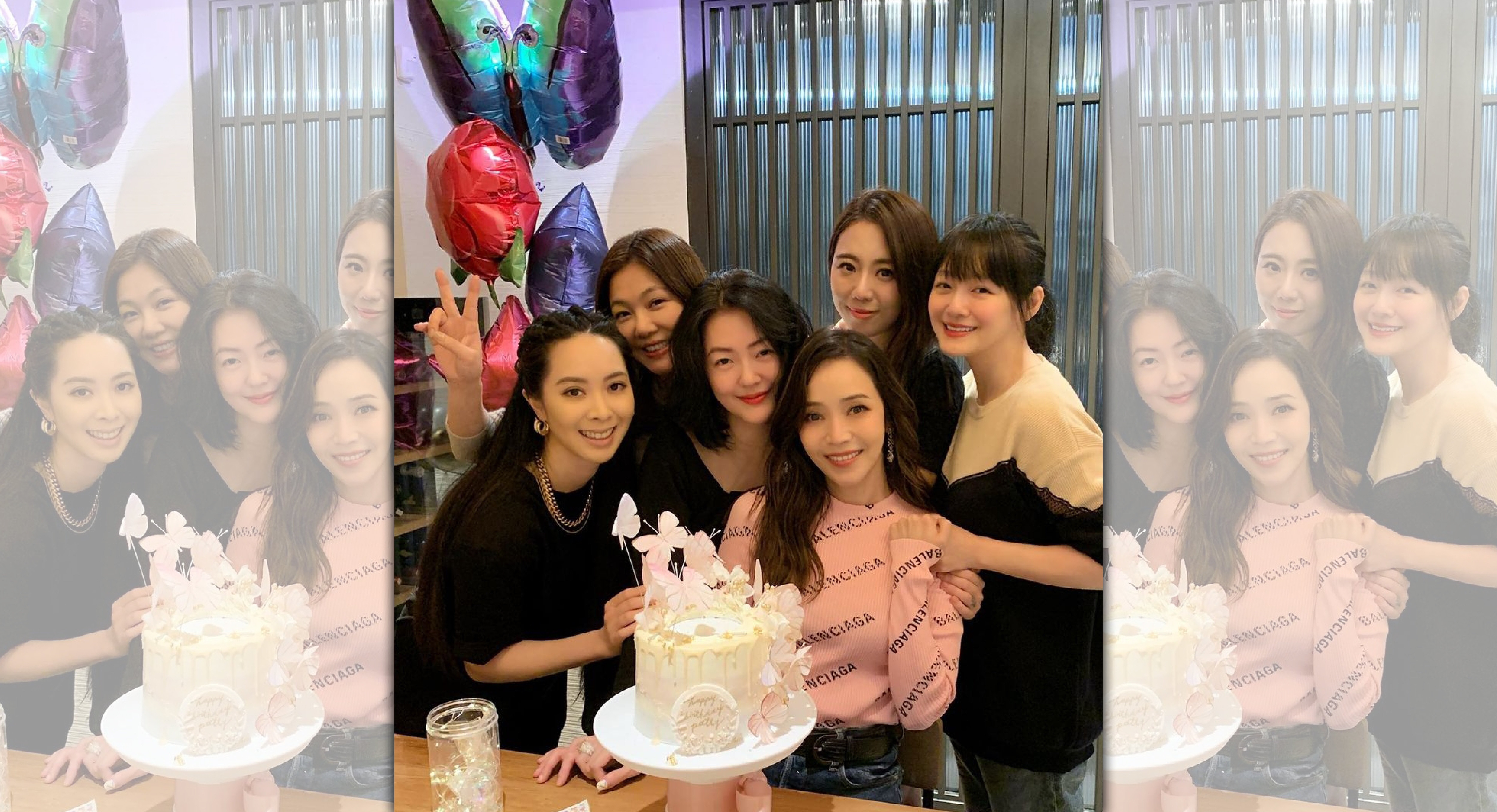 大小S（右1、左3）和江佩蓉（右2）合體為侯佩岑（右3）慶生。（翻攝自侯佩岑IG）