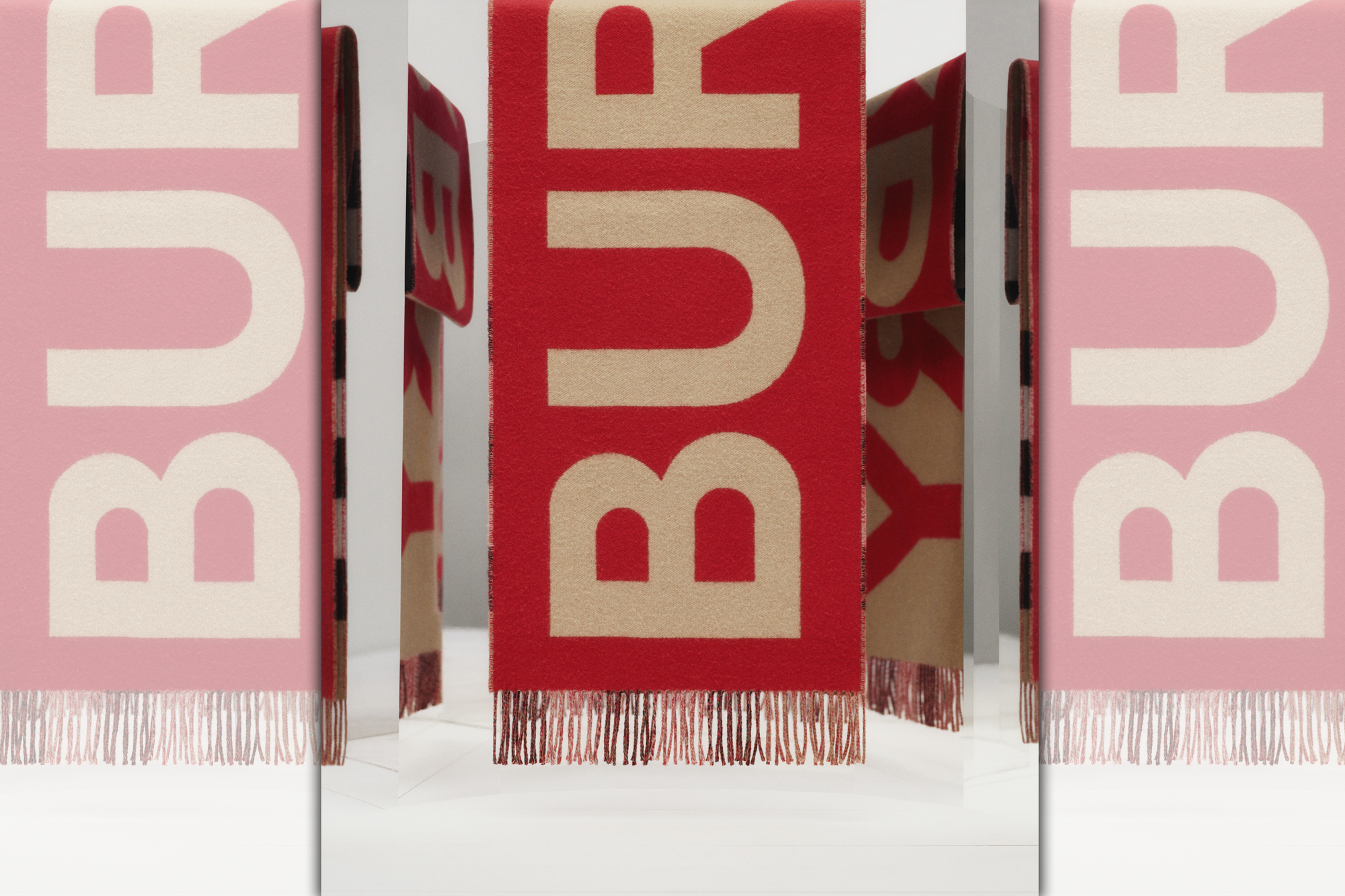 雙面兩用格紋和徽標喀什米爾圍巾。NT$25,500。（BURBERRY提供）