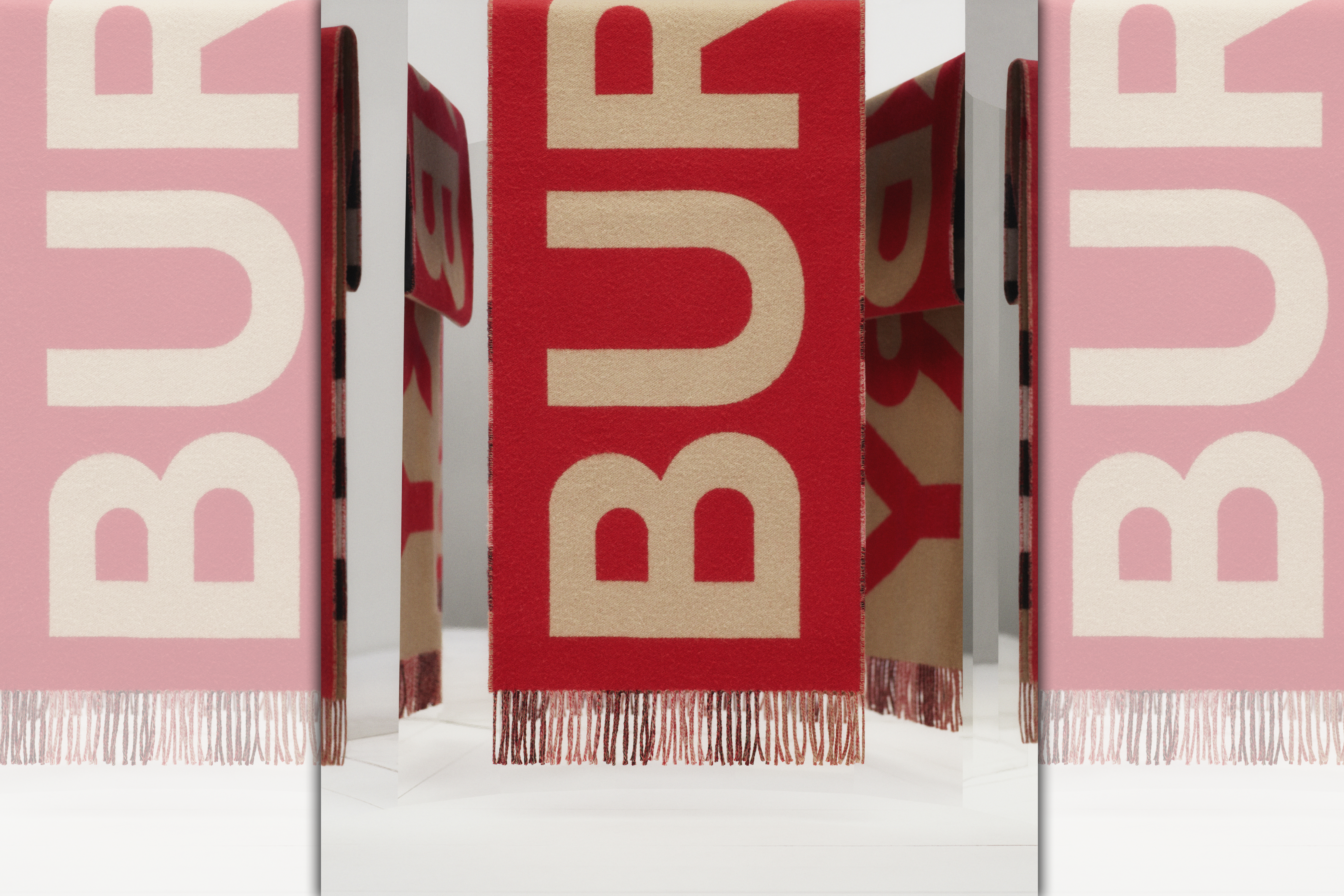 雙面兩用格紋和徽標喀什米爾圍巾。NT$25,500。（BURBERRY提供）