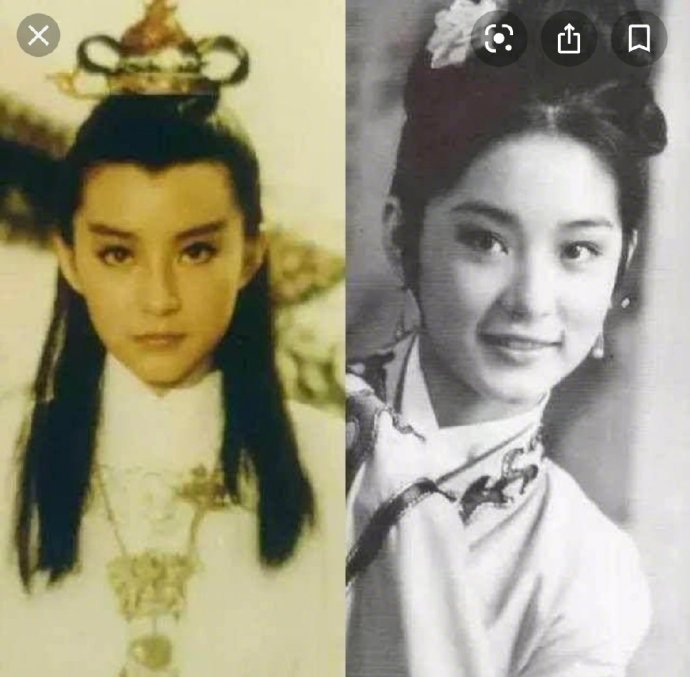 林青霞曾分享出年輕時扮演賈寶玉(左圖)及林黛玉(右圖)的古裝扮相。(翻攝林青霞微博)