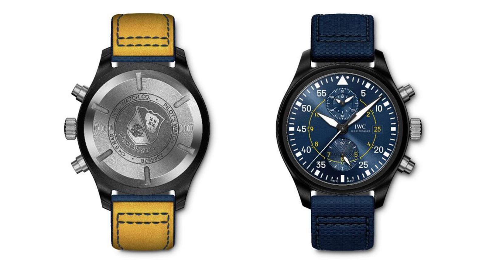 IWC Pilot's Watch Chronograph Edition “Blue Angels”｜錶徑44.5mm／陶瓷錶殼／時間及日期指示、計時碼錶功能／89361自動上鏈機芯／防水60米／建議售價NT$ 369,000