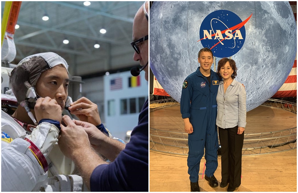 NASA宣布，Jonny Kim將成為首位登上月球的韓裔太空人，右圖右為Jonny Kim母親。（翻攝自推特帳號@JonnyKimUSA）