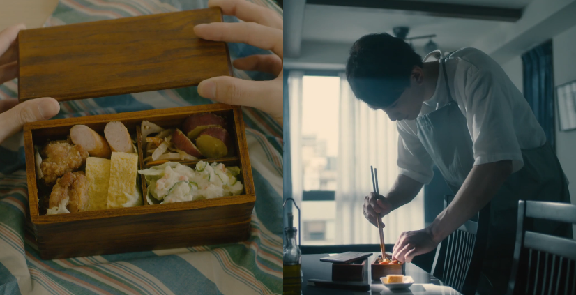 《如果30歲還是處男,似乎就能成為魔法師》安達昨天在11集中吃的便當 (左圖),疑和黑澤在片頭中製作的便當是同一個。(翻攝畫面)