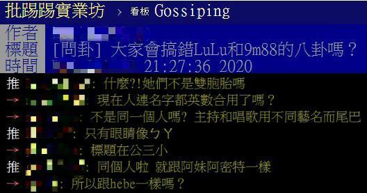 網友在PTT論壇提問︰「大家會搞錯LuLu和9m88的八卦嗎?」(翻攝自PTT)