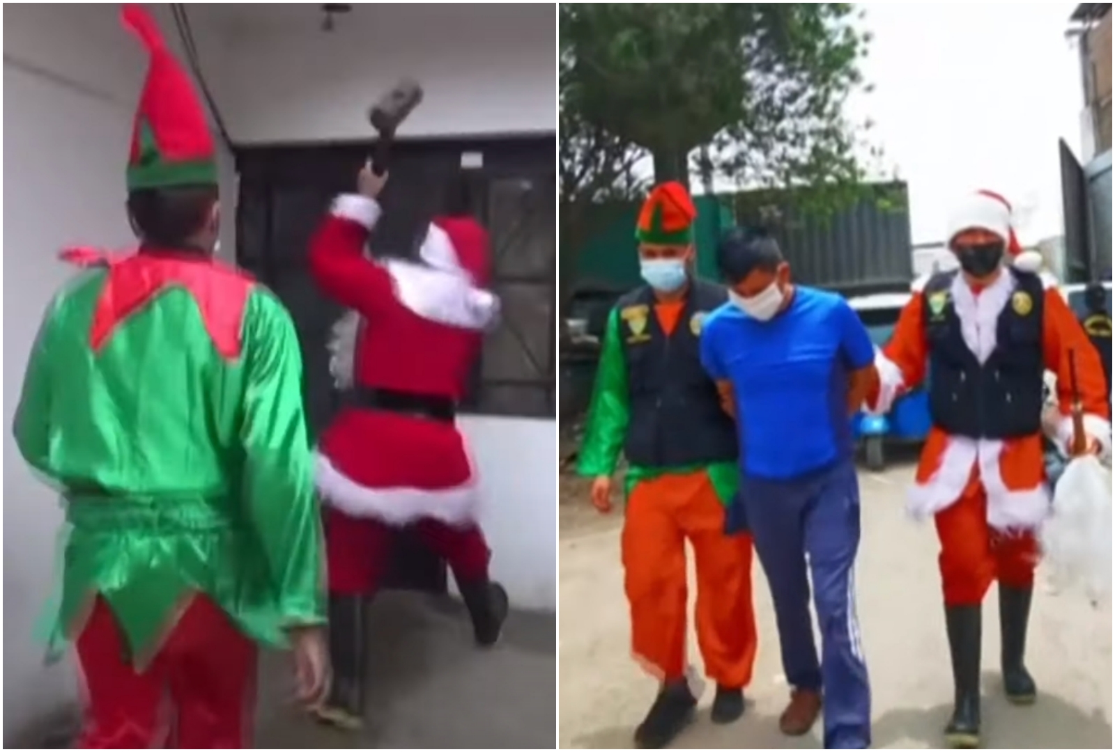 秘魯警方變裝成耶誕老人逮捕毒販。（翻攝自推特）
