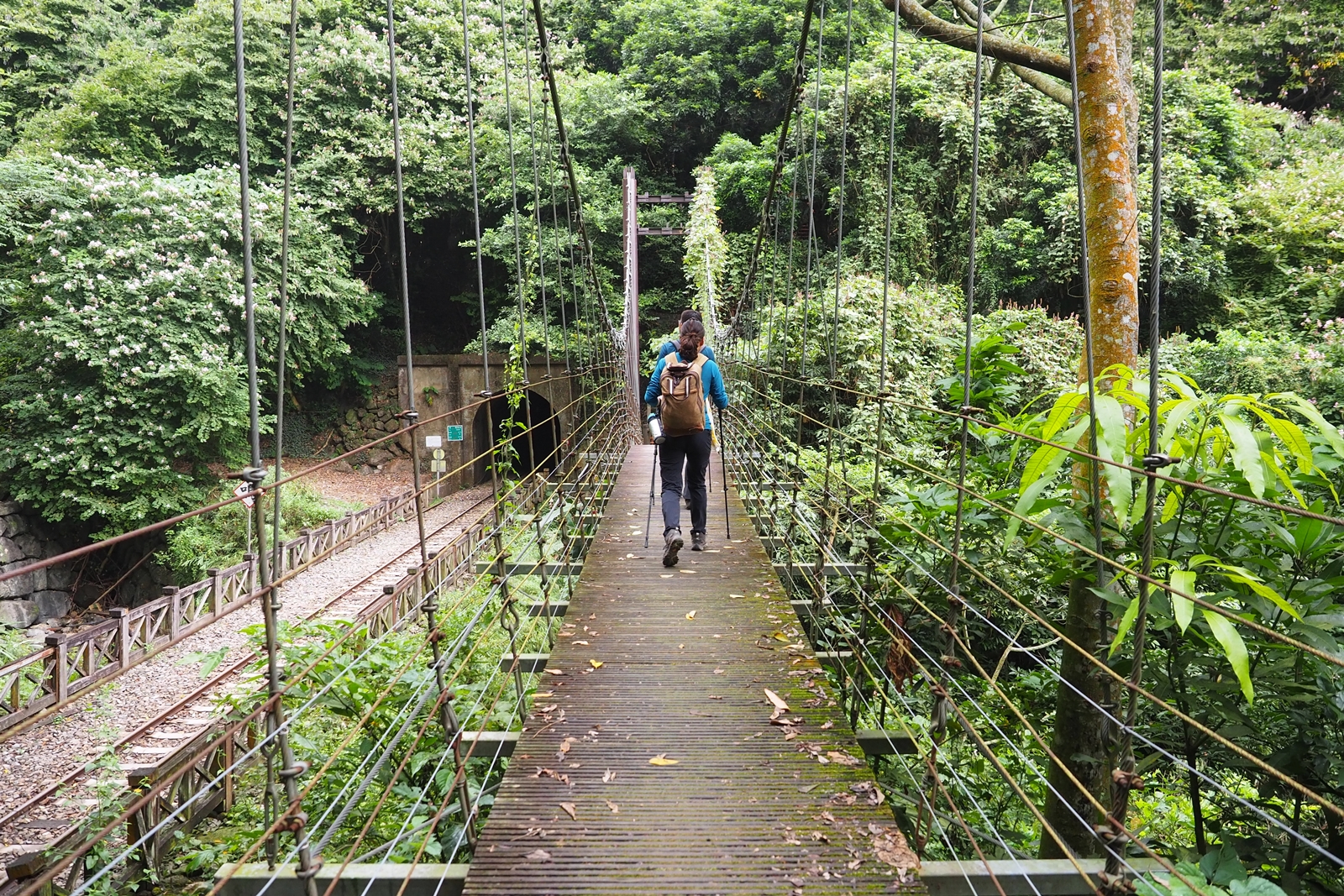 途經2號吊橋，一旁即是鐵軌。