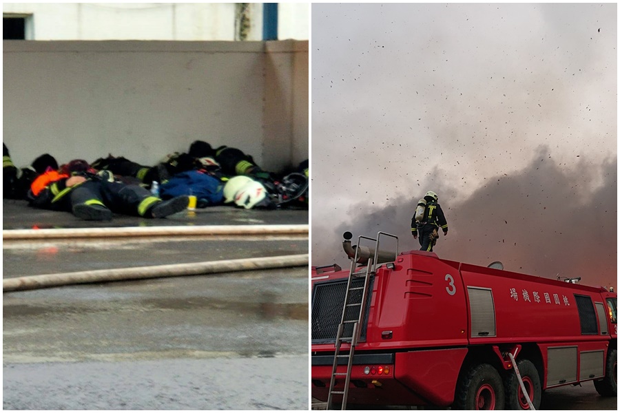 旭富製藥廠發生大火，警消連夜與大火作戰。（翻攝自蘆竹南崁資訊大小事分享團臉書）