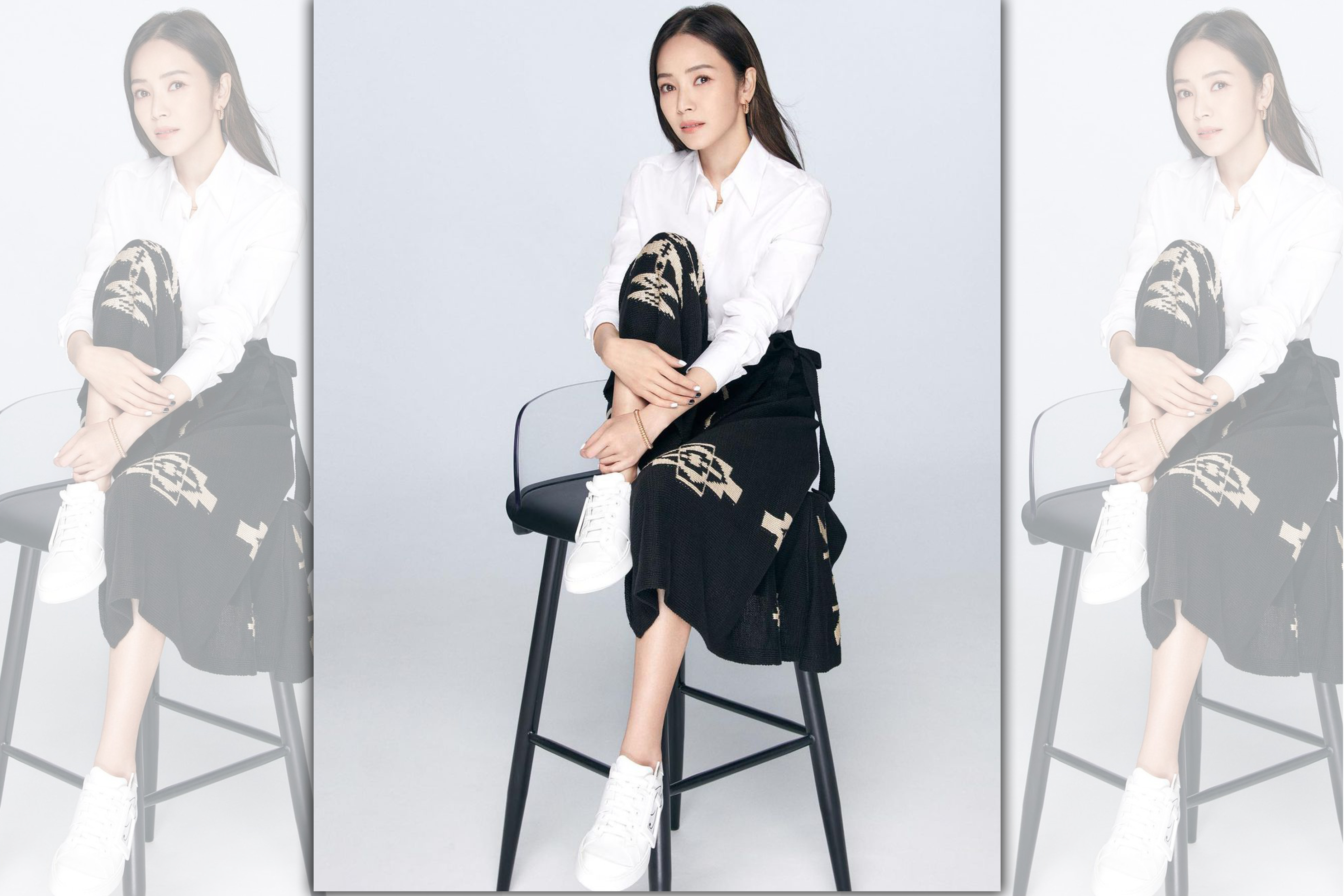 侯佩岑穿著今年秋冬的滑板鞋搭配整身女性化的穿著，增添悠閒味。（翻攝自侯佩岑IG）