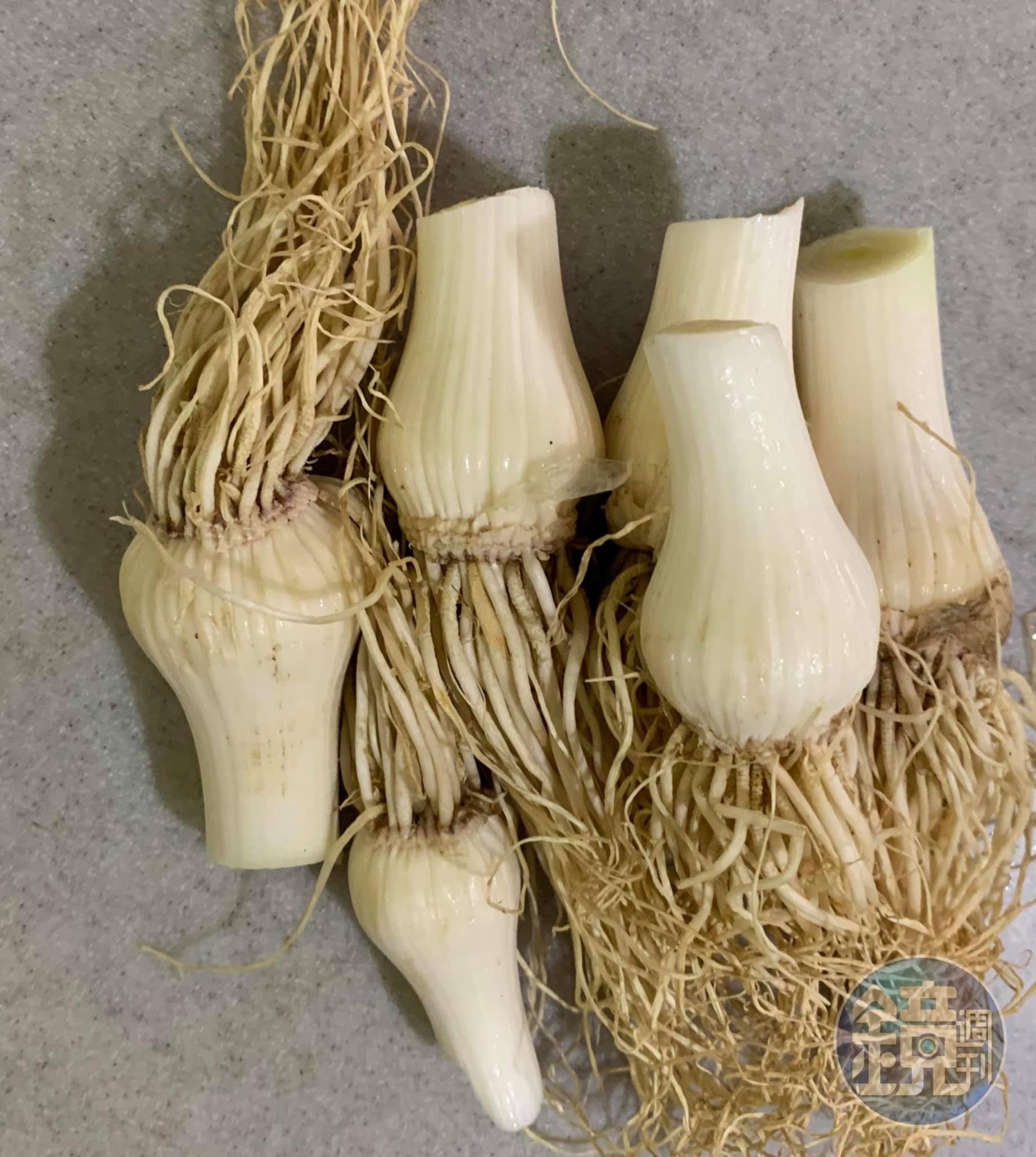 青蒜苖頭的部分切下煮湯。
