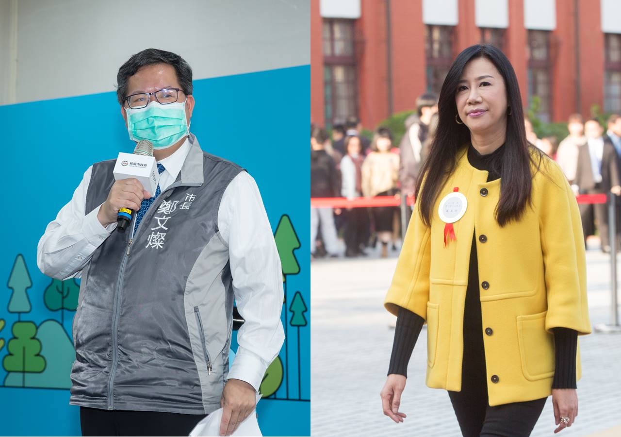 立委萬美玲（右）把自己姓名與服務專線貼在桃園市府發放的年曆上，竟將市長鄭文燦（左）名字直接蓋過，引發外界熱議論。（合成照，本刊資料照）