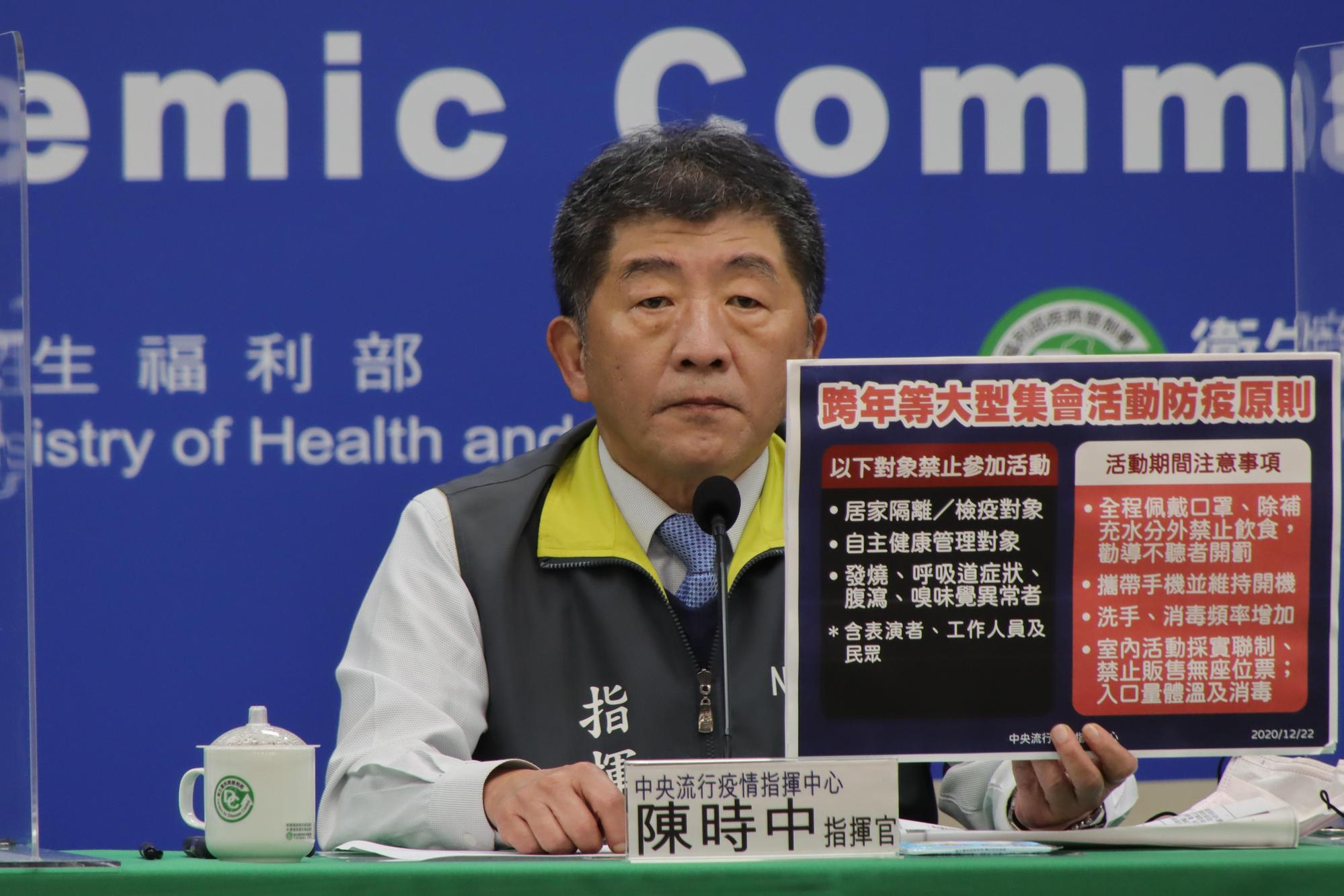 指揮中心公布跨年5大防疫原則,並要求地方政府訂定防疫計畫與應變措施。(指揮中心提供)