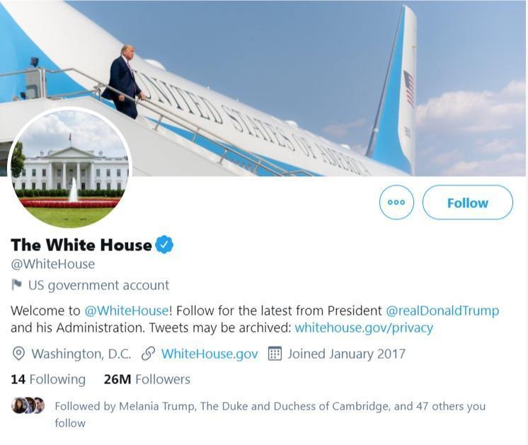 白宮官方帳號擁有2,600萬追蹤數。(翻攝WhiteHouse推特)