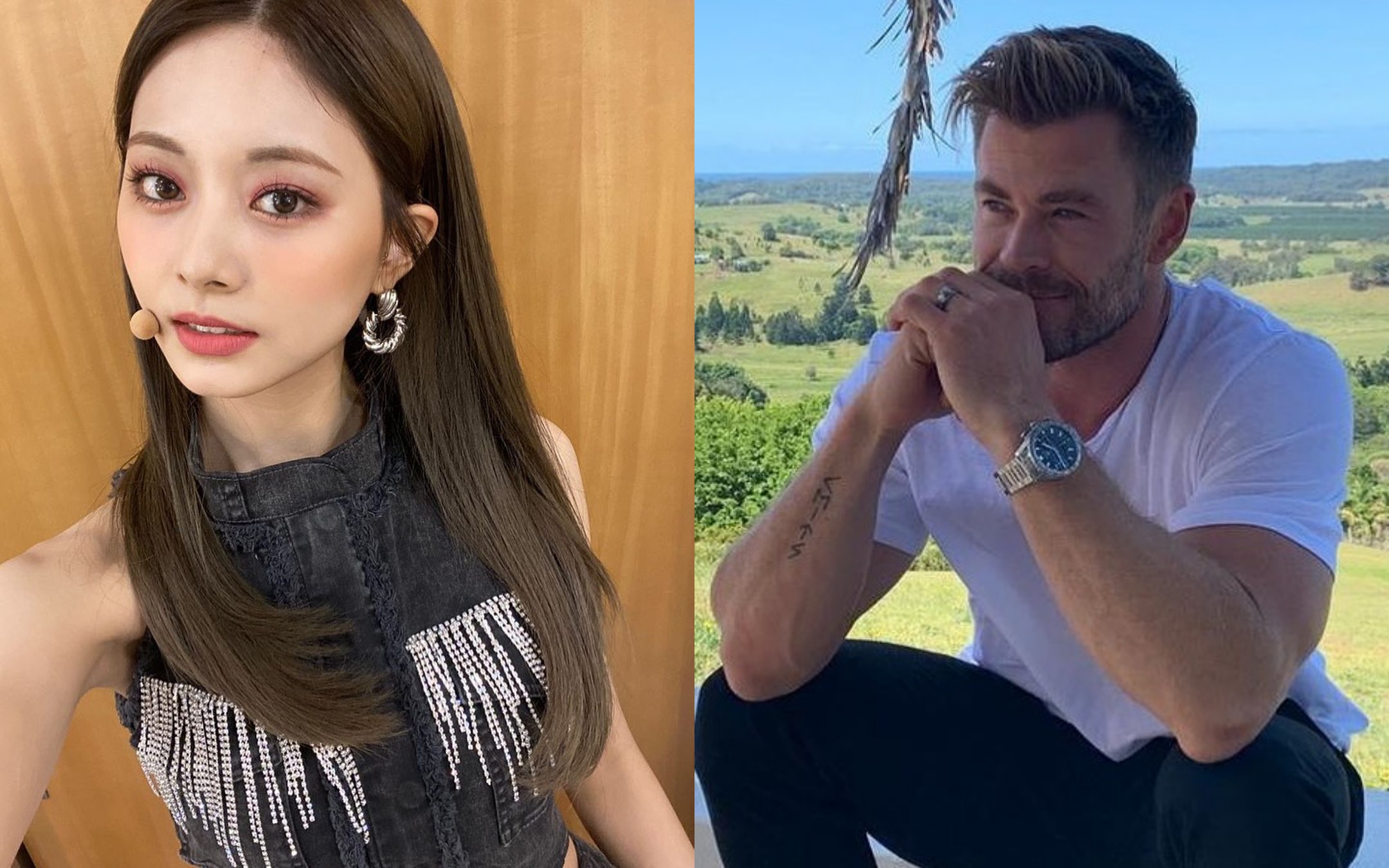 周子瑜（左）在2020全球最美投票擠進前10名，穩居第8位，而去年全球第一帥的克里斯漢斯沃（右）今年退居第4。（翻攝TWICE、克里斯漢斯沃 IG）