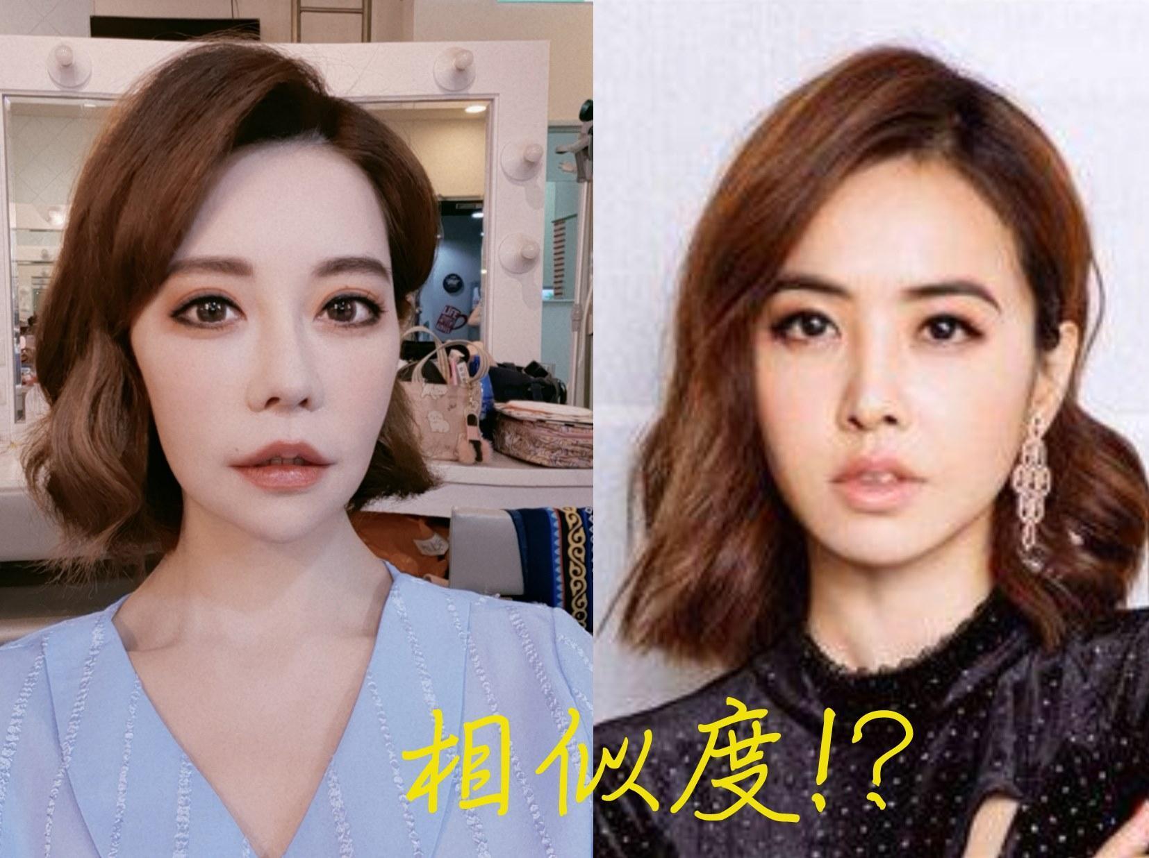 斯容(左圖)秀出與蔡依林(右圖)的對比照,要大家回答相似度。(翻攝自斯容臉書)