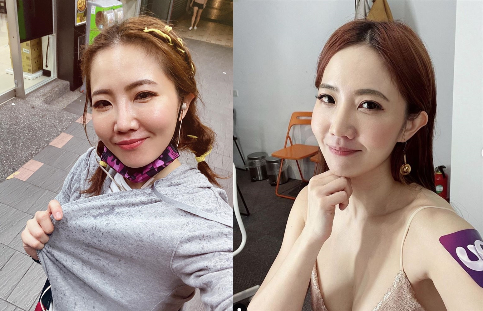 謝忻「上帝視角」自拍，秀出深溝。（翻攝自謝忻臉書）