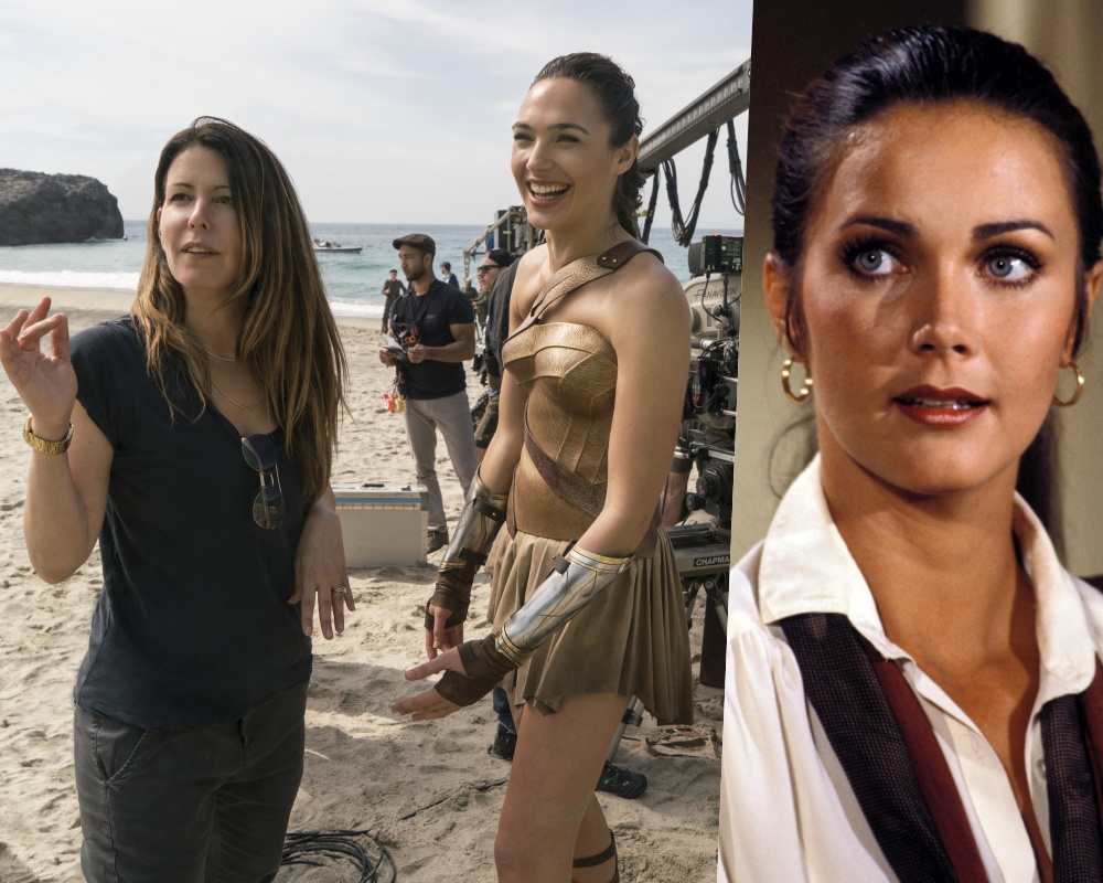 《神力女超人1984》導演派蒂珍金斯（左起）、女主角蓋兒加朵，以及曾在70年代電視影集版的明星琳達卡特，居然自成「神力女超人」群組。（DC提供）