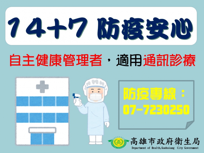 高市衛生局呼籲民眾,應確實執行14+7的防疫措施。(高雄市衛生局提供)