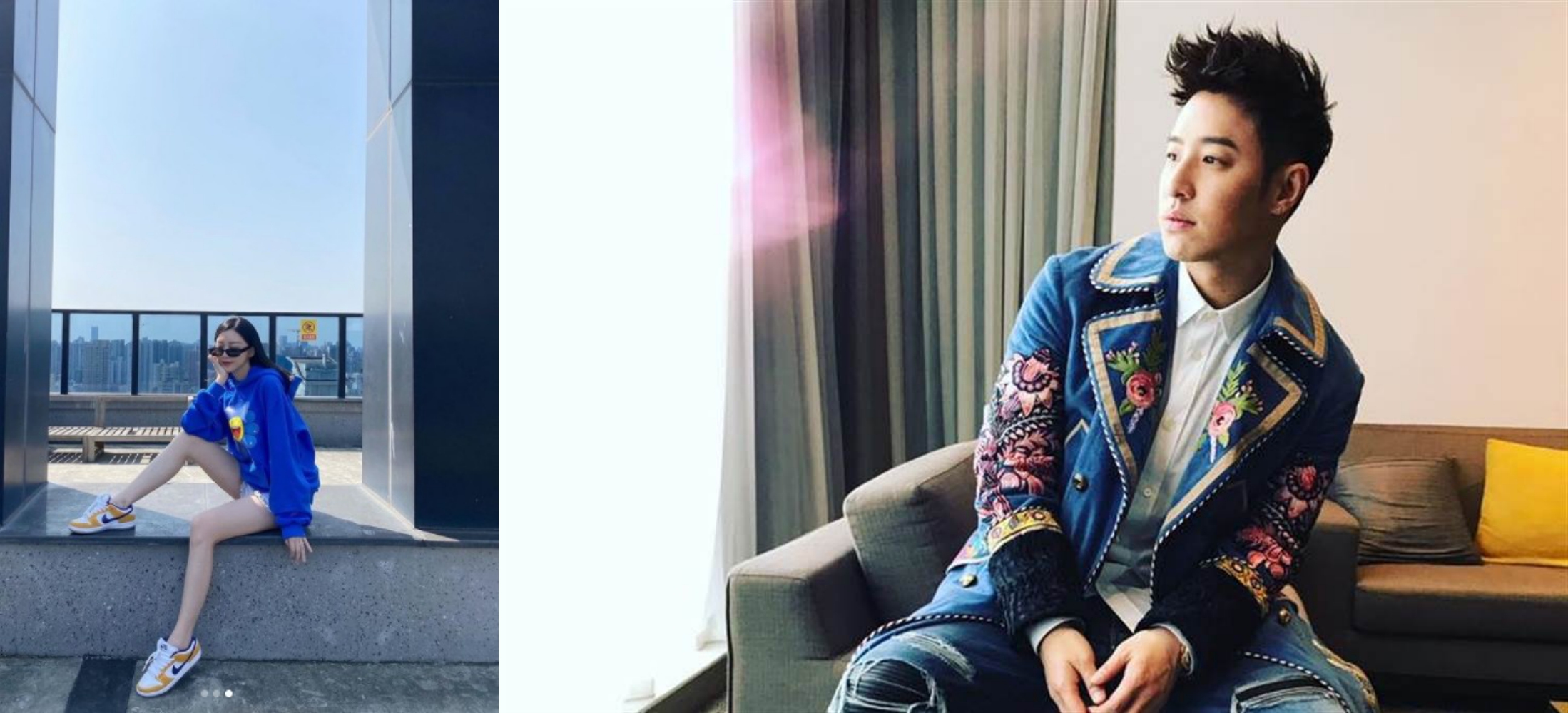 Luna（左）貼美腿照，而潘帥（右）前一陣子也瘦了，夫妻倆看不出年齡差。（翻攝自Luna IG、潘瑋柏臉書）