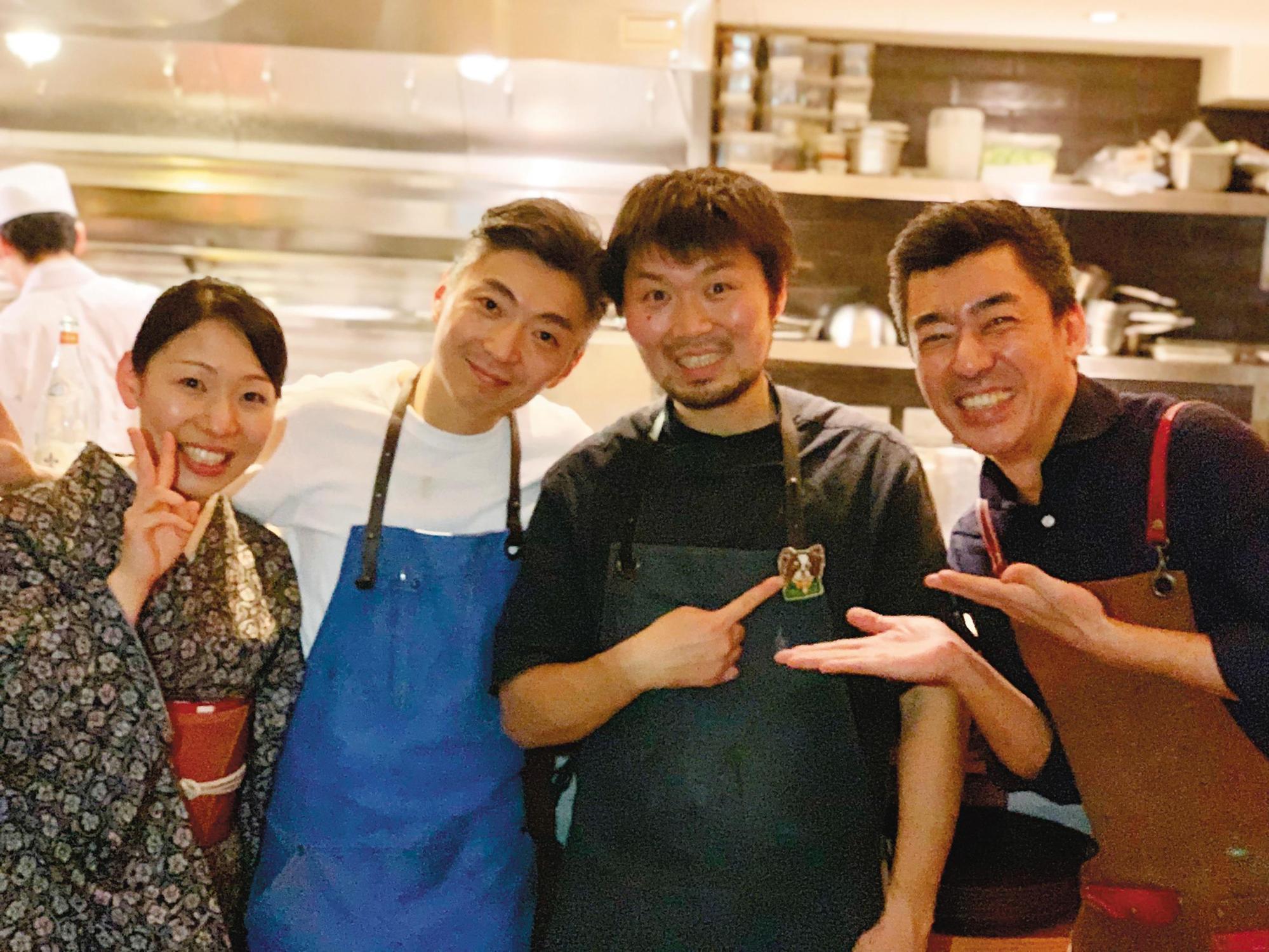 歐子豪(右一)經常與其他料理人一起合作餐酒搭配。(歐子豪提供)