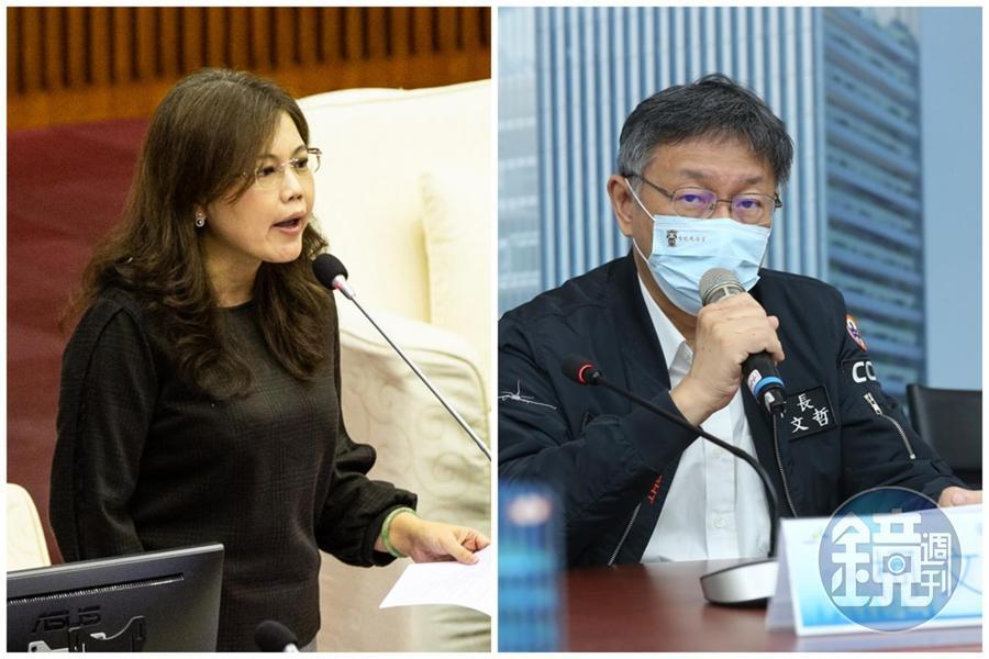 台北市長柯文哲(右)拖到今早才宣布跨年活動照辦,讓國民黨北市議員游淑慧(左)砲轟,又不是颱風假,為何要等到今早才決定,(本刊資料照)
