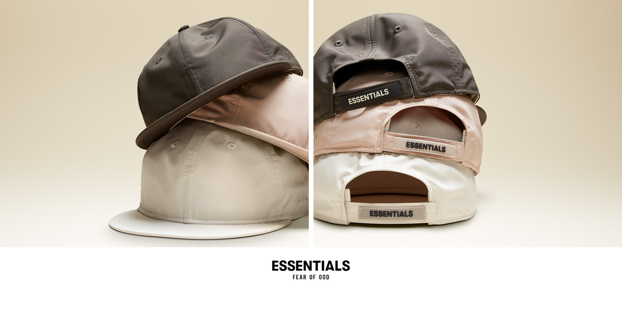New Era X Fear of God Retro Crown 9FIFTY系列帽款走莫蘭迪色調,共有白色、淺咖啡色及深咖啡色三種顏色。各NT$1,980(星裕國際提供)