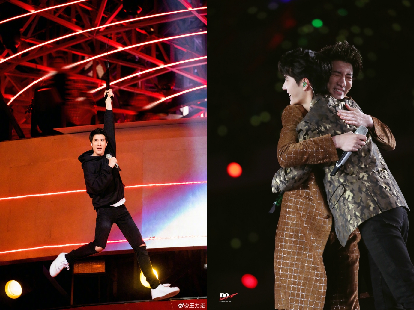 王力宏與王一博在湖南衛視的表演是當晚收視率最高時段。（左圖翻攝王力宏微博，右為網路圖片）