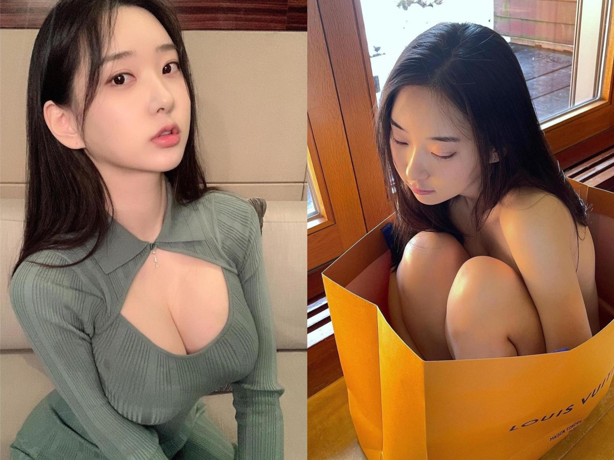 韓國網模申才恩大膽做自己，日前全裸將自己塞進紙袋，性感又俏皮。（翻攝自申才恩IG）