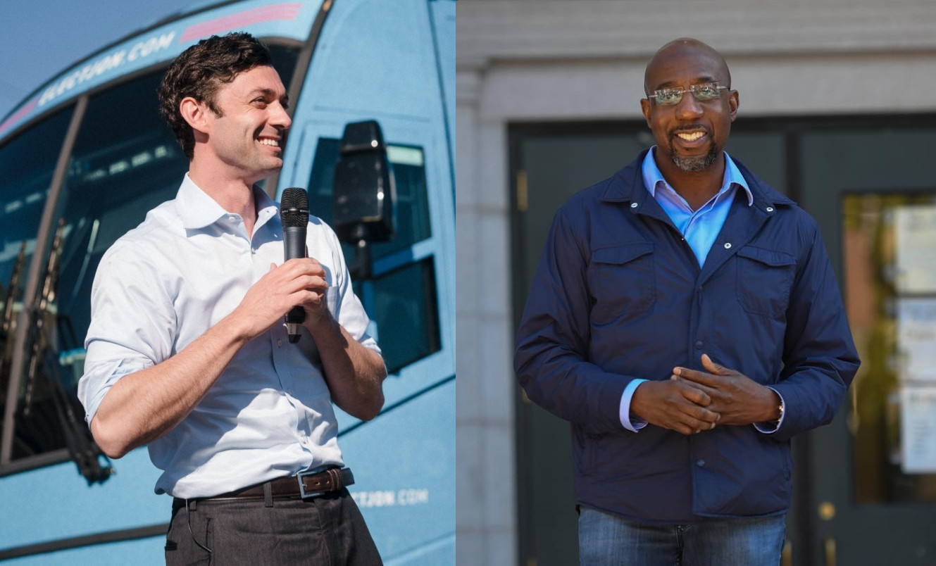 民主黨的兩名候選人歐瑟夫（左）與沃諾克（右）成功擊敗共和黨現任參議員。（翻攝自臉書）