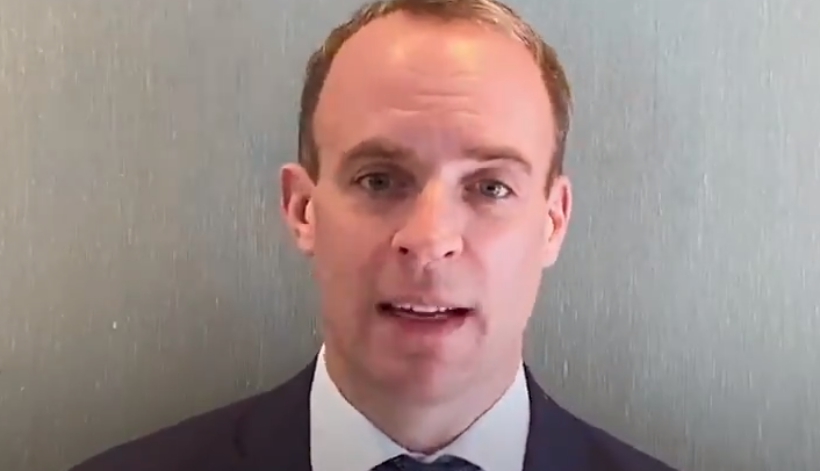 港府以違反《港版國安法》為由大抓捕民主派人士，英國外交大臣拉布（Dominic Raab）發聲明譴責北京政府。（翻攝Dominic Raab推特）