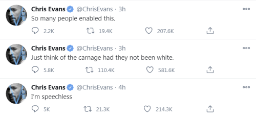 克里斯伊凡發推特表達不滿。（翻攝Chris Evans推特）