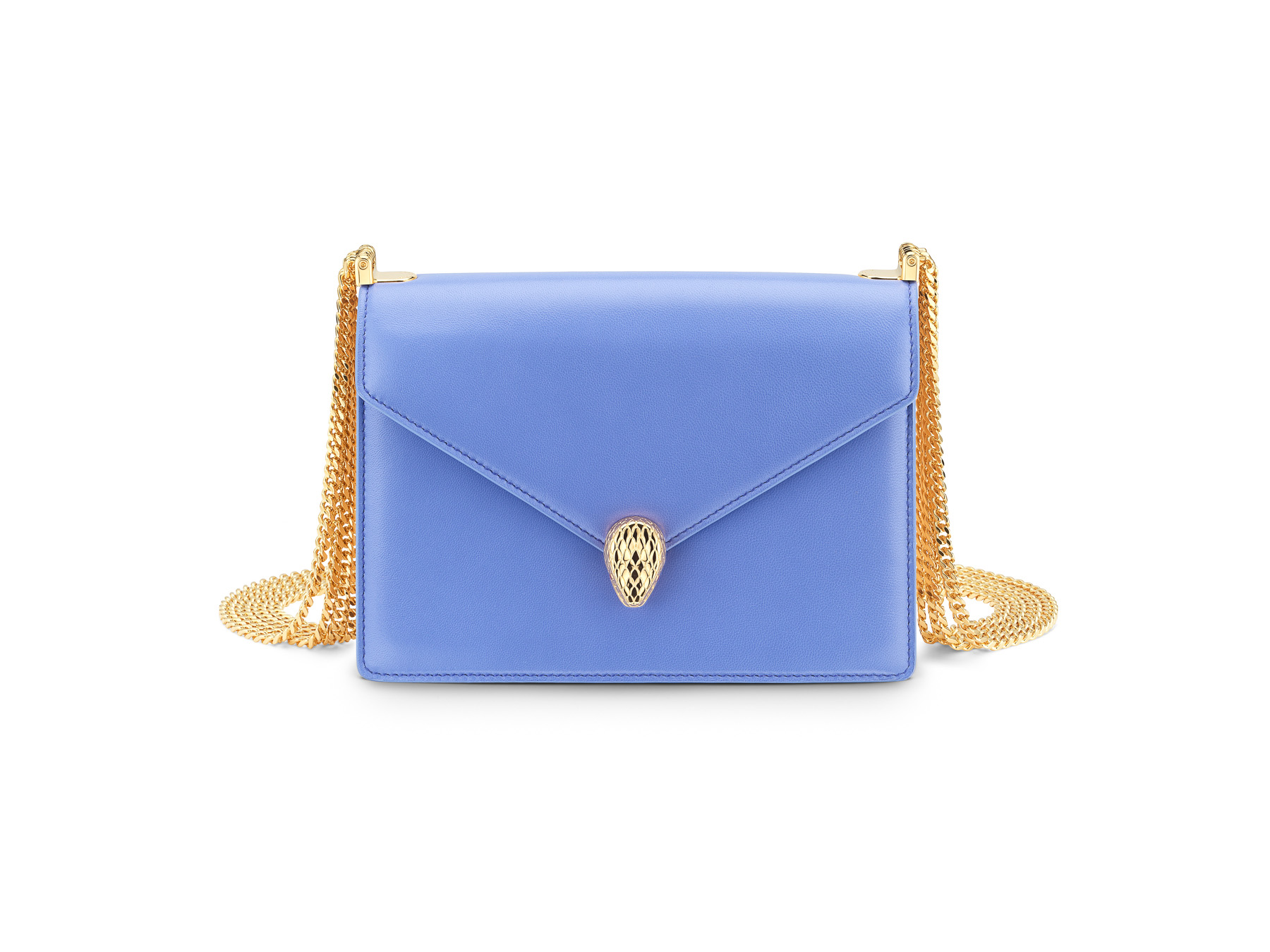 Serpenti Forever Multichain薰衣草紫水晶色小牛皮肩背包。NT$77,200。（寶格麗提供）