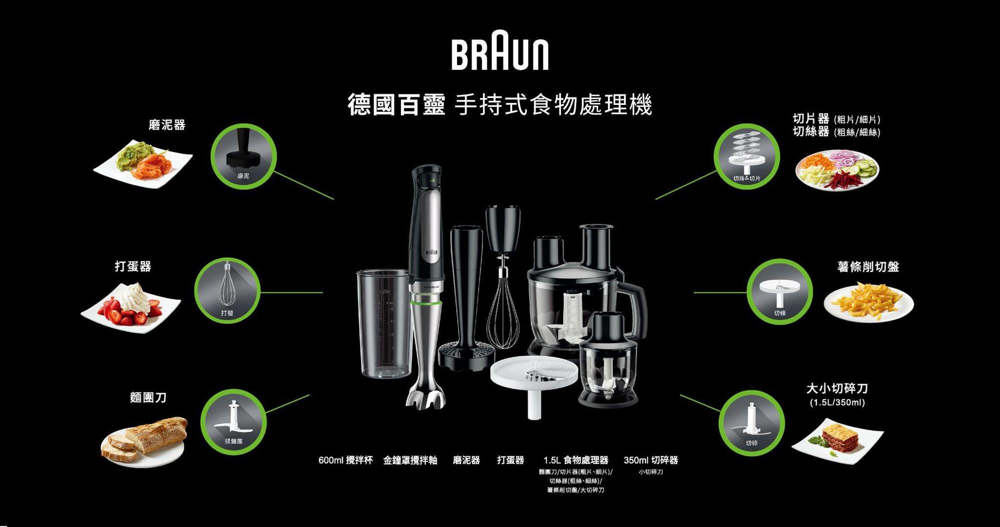 德國百靈手持式食物處理機十四大配件，讓主婦成為十項全能的小當家。