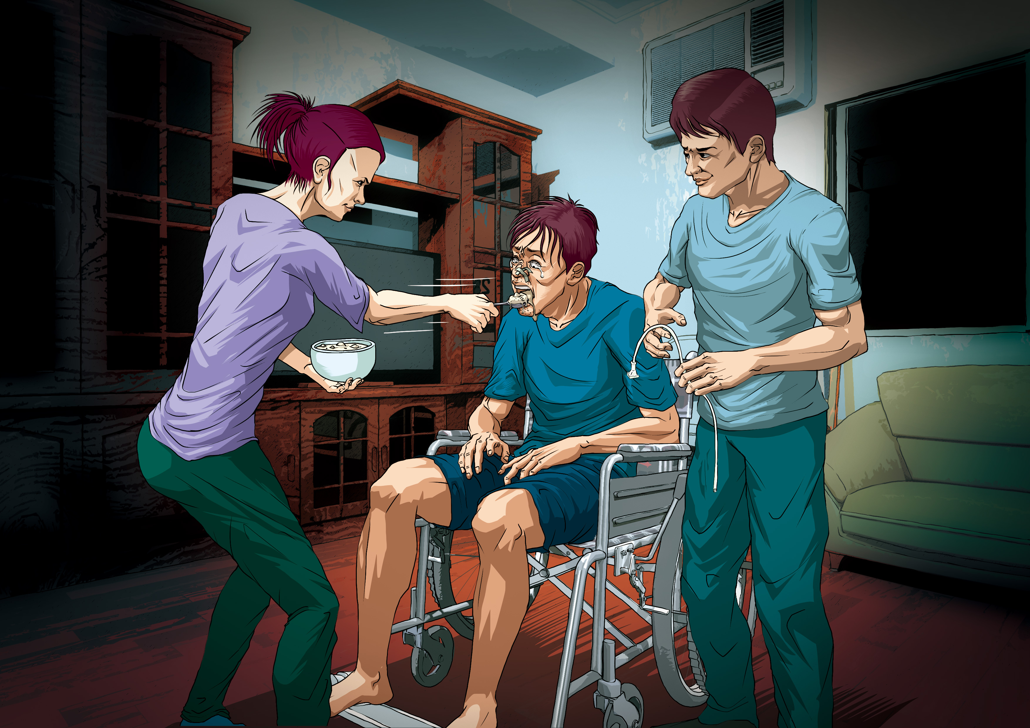 謝女和共犯王男強灌稀飯,把無法自主進食的街友徐男活活嗆死。