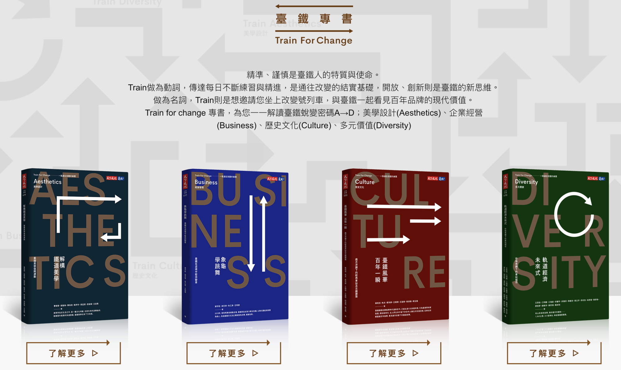 台鐵局耗資884萬元，出版一套4冊的書。（翻攝自Train For Change: 一張通往改變的車票官網）