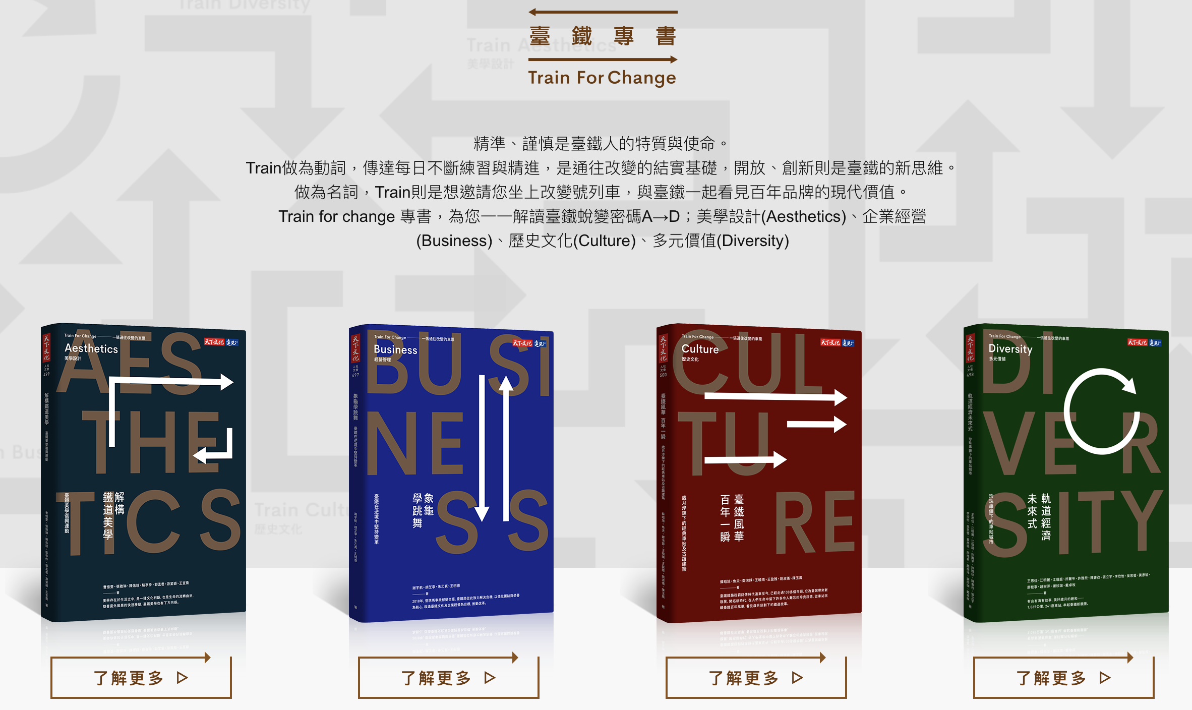 台鐵局耗資884萬元，出版一套4冊的書。（翻攝自Train For Change: 一張通往改變的車票官網）
