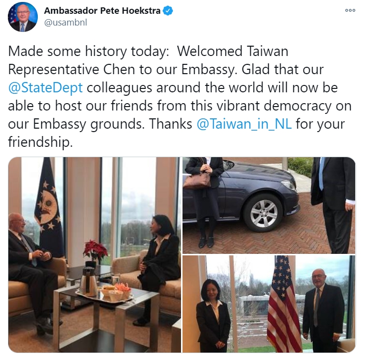 霍克斯特拉表示,與台灣代表見面創造了新的歷史。(翻攝自@usambnl)