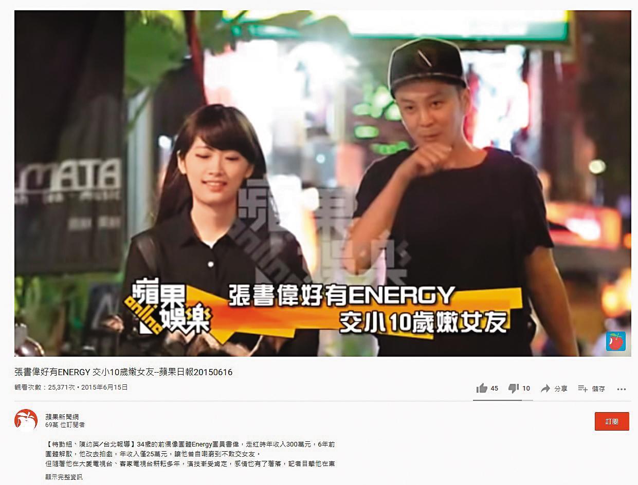 之前書偉(右)有段戀情,對方小他10歲,年紀差距與他和勇兔一樣。(翻攝自蘋果新聞網)