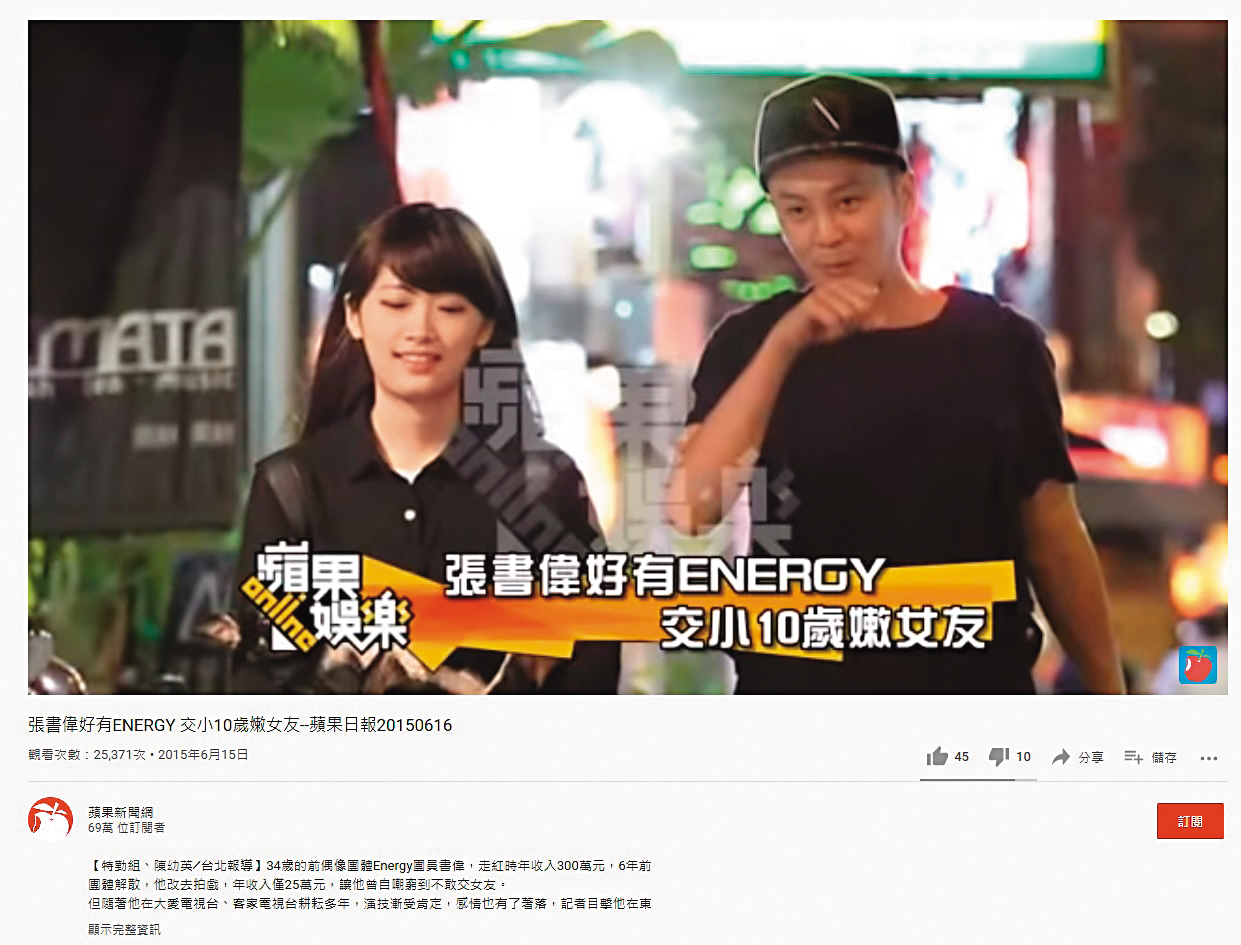 之前書偉（右）有段戀情，對方小他10歲，年紀差距與他和勇兔一樣。（翻攝自蘋果新聞網）