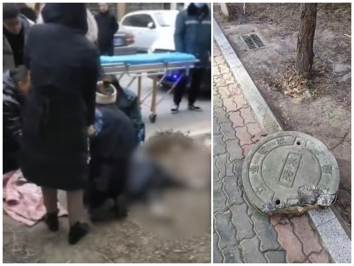 男童丟鞭炮進人孔蓋,引發爆炸,男童當場死亡。(翻攝自微博)