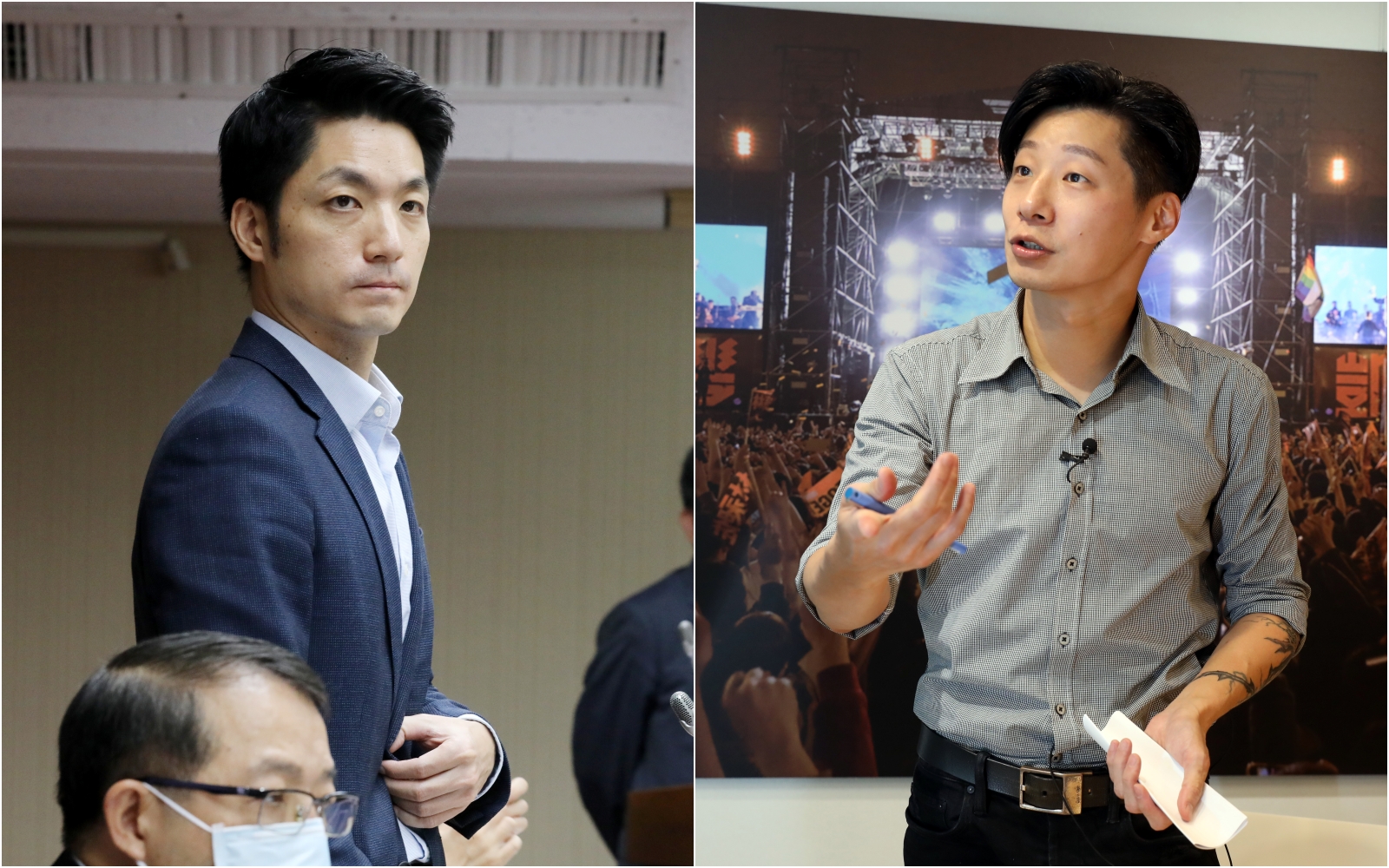 蔣萬安（左）提案返還不法取得之財產，林昶佐（右）認為，財源應由國民黨之黨產來支出。（本刊資料照）