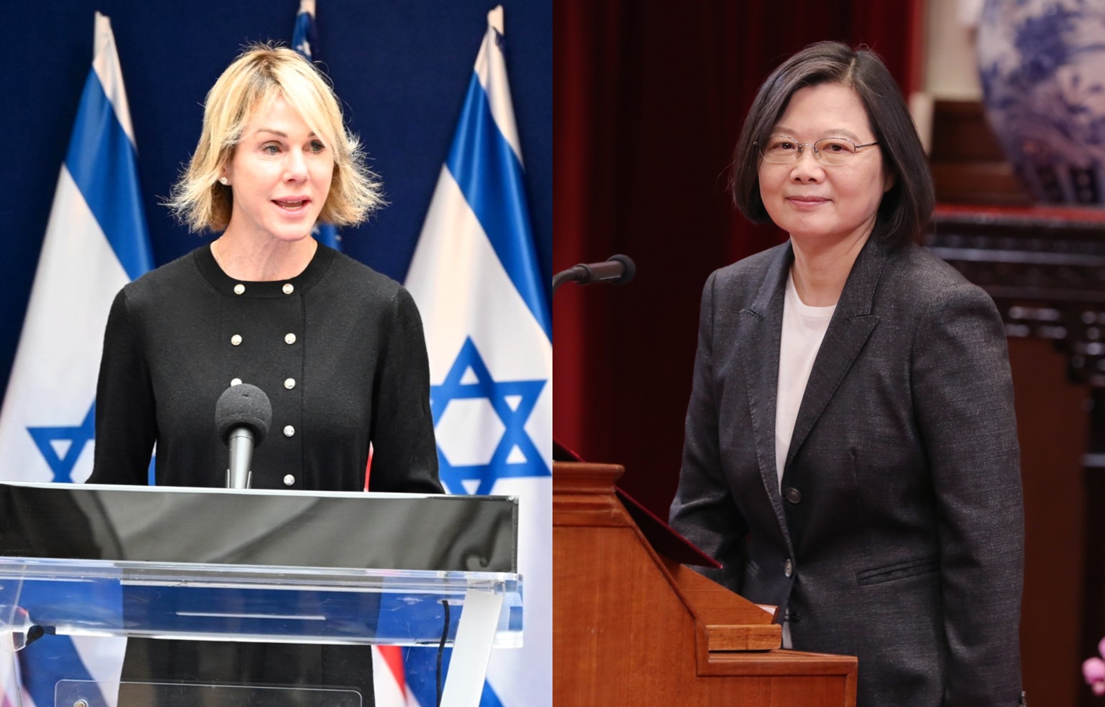 總統蔡英文（右）傳出稍早於11時與克拉芙特（左）進行視訊對談。（左圖翻攝自Kelly Craft推特、右圖總統府提供）