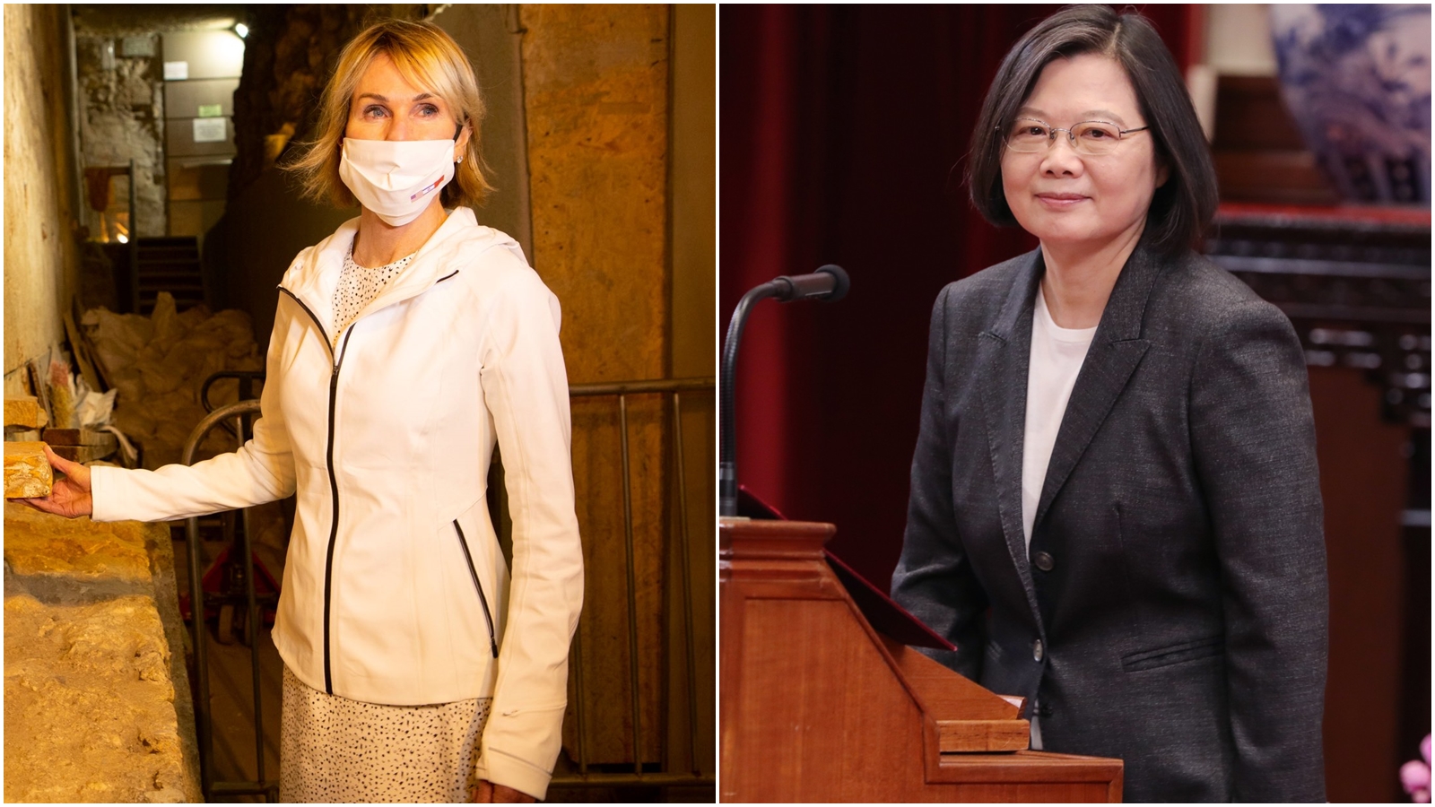 總統蔡英文（右）傳出稍早於11時與克拉芙特（左）進行視訊對談。（翻攝自克拉芙特推特、本刊資料照）