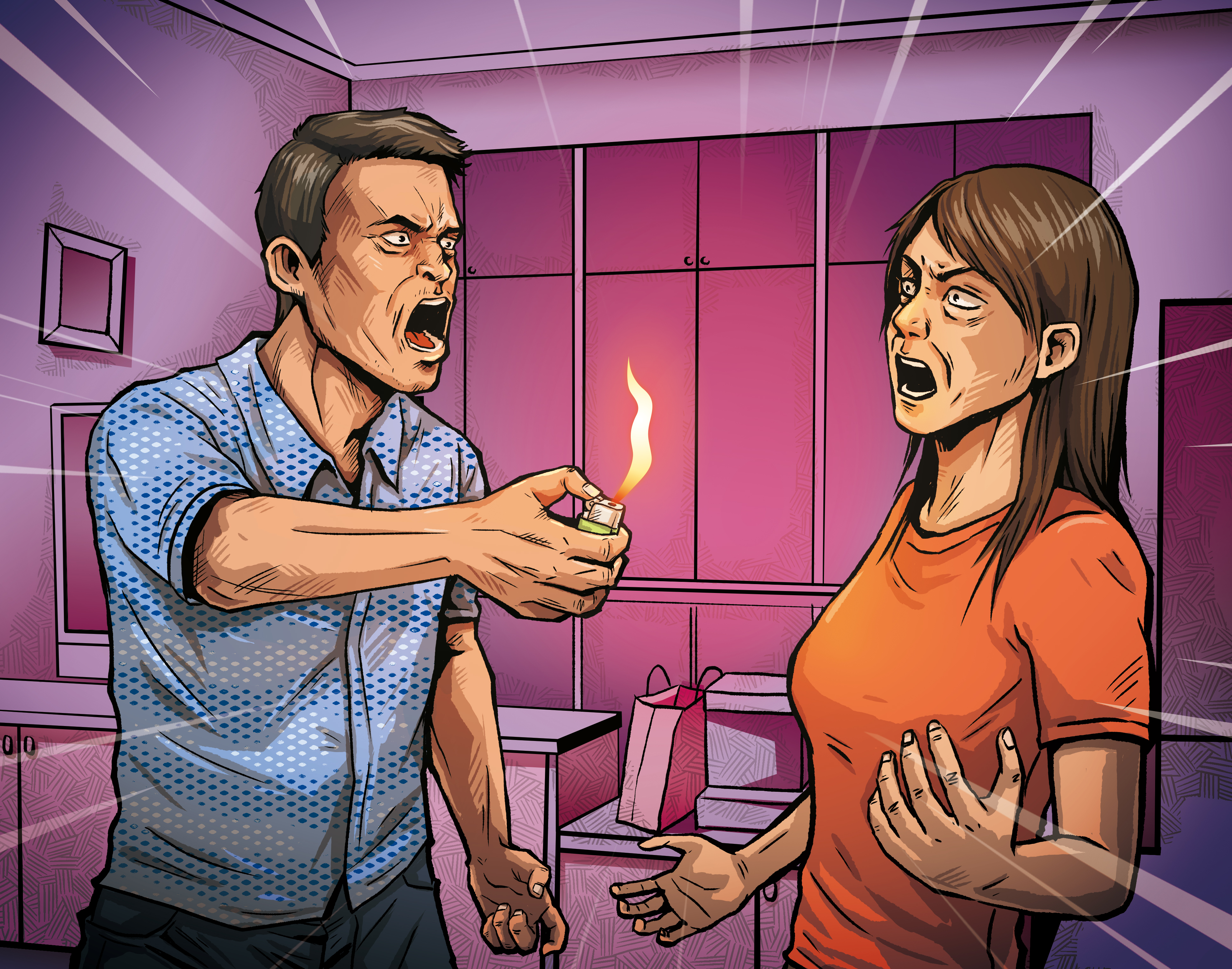 余姓女子驚醒後，看到蔡永清用打火機點燃家具，2人發生口角。