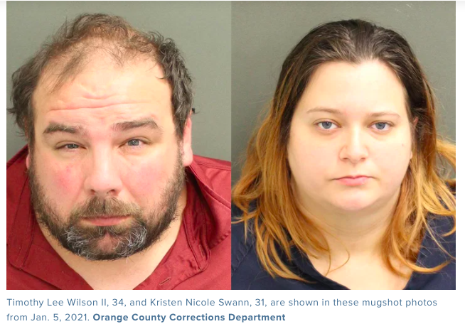 受虐男童的34歲的繼父Timothy Lee Wilson II和31歲生母Kristen Nicole Swann目前已移送法辦。(翻攝《 Global News》 網站 / Orange County Corrections Department 提供)